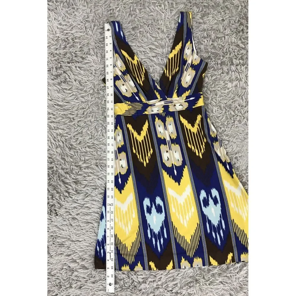 Tory Burch Dress Baja Blue White Brown Multi Dress Flare S‎